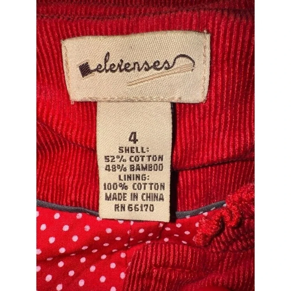 Elevenses by Anthropologie red corduroy‎ large button front ruffle jacket size 4